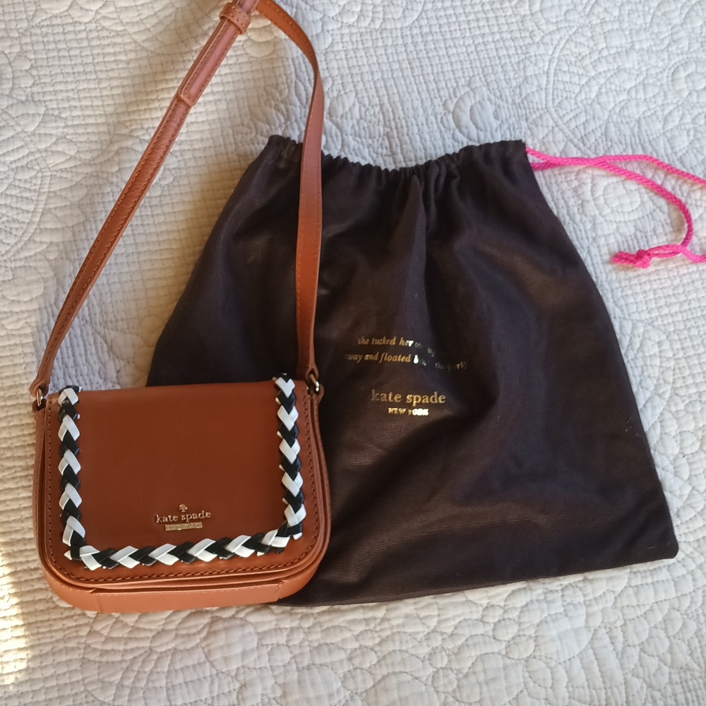 Rare Kate Spade Small Mini Leather Crossbody Bag with Black & White Braided Trim